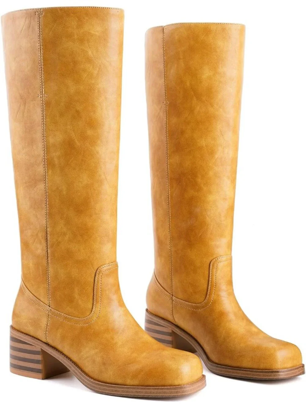 Women's Banana Chunky Block Heel Square Toe Going Out Knee High Riding Boots